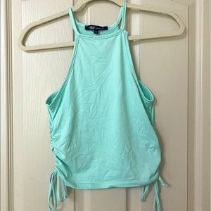 Aqua green Tj-Maxx halter top w/ cinched sides 🐬